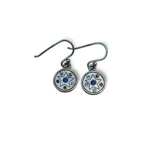 Vintage y2k Dainty Celestial Sterling Silver Dangle Earrings Stars Rhinestones